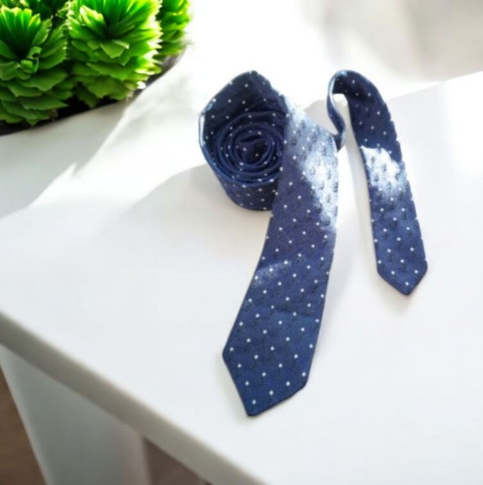 Vintage Beau Brummell  Blue Skinny Polka Dot Tie - Picture 2 of 16